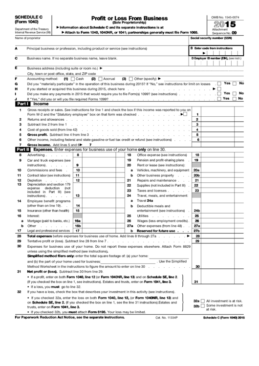 1040 Schedule C Fillable PDF