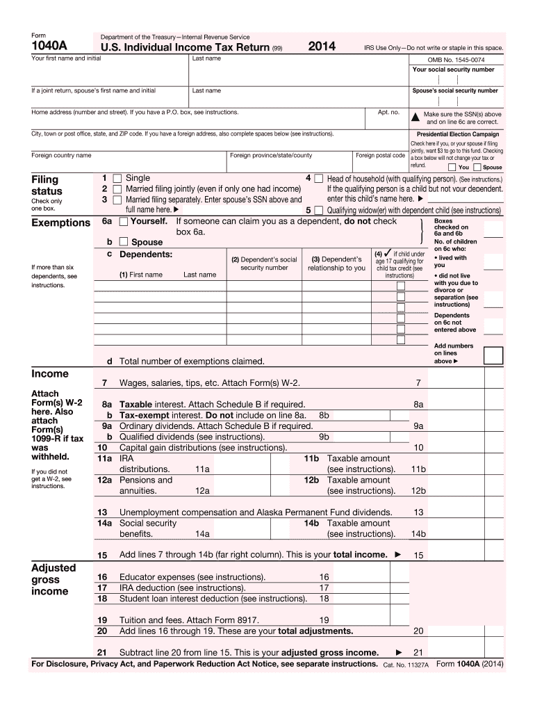 1040a Federal Tax Form For Fillable Form