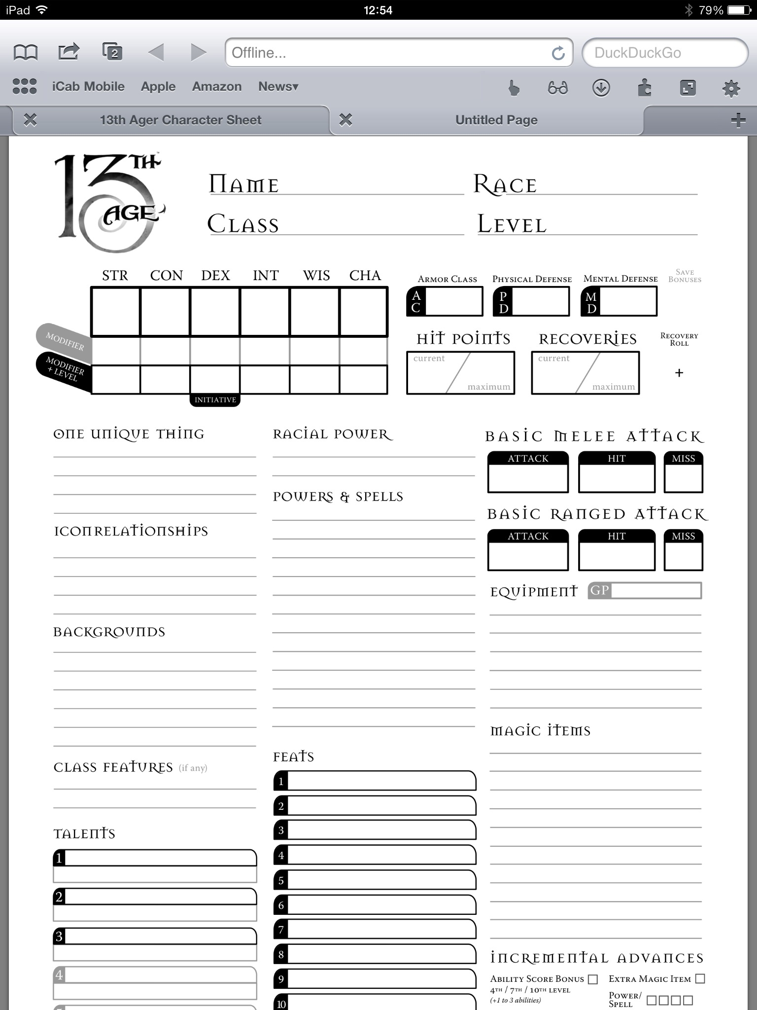 13th Age Fillable Character Sheet
