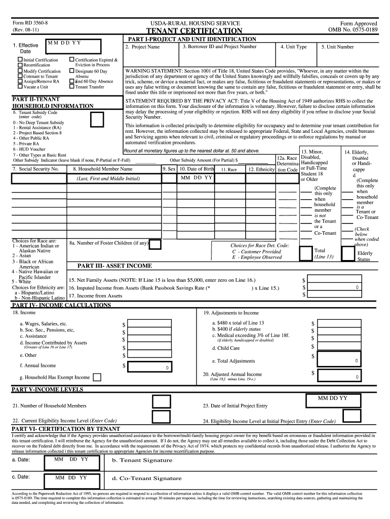 3560 8 Free Fillable Form Tenant Certification