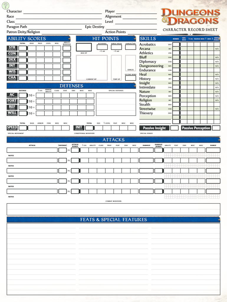 Ad&d 2e Character Sheet Form Fillable