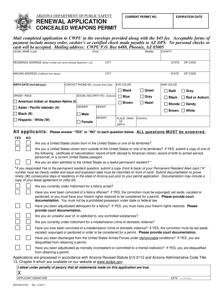 Az Dps Ccw Renewal Fillable Form