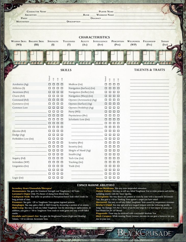 Black CrUSade Fillable Character Sheet