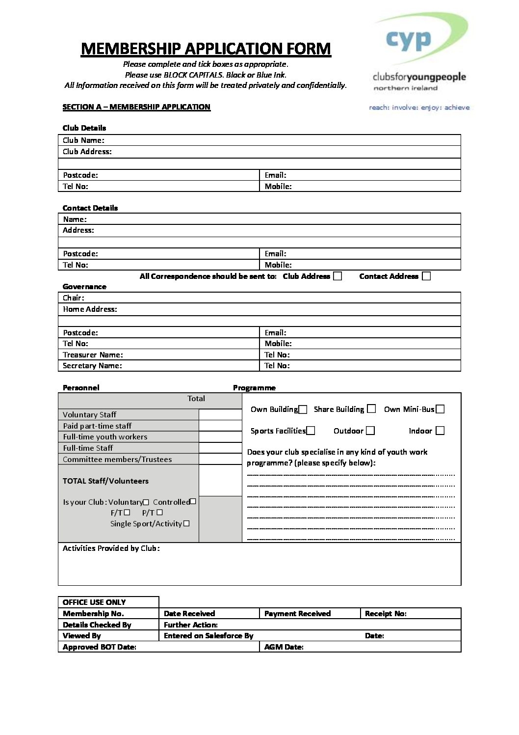 Boys And Girls Cllub Membership Application Fillable