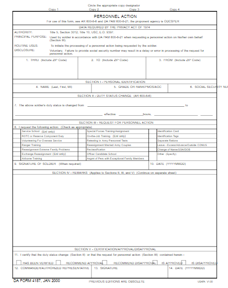 Da Form 4187 Fillable Word