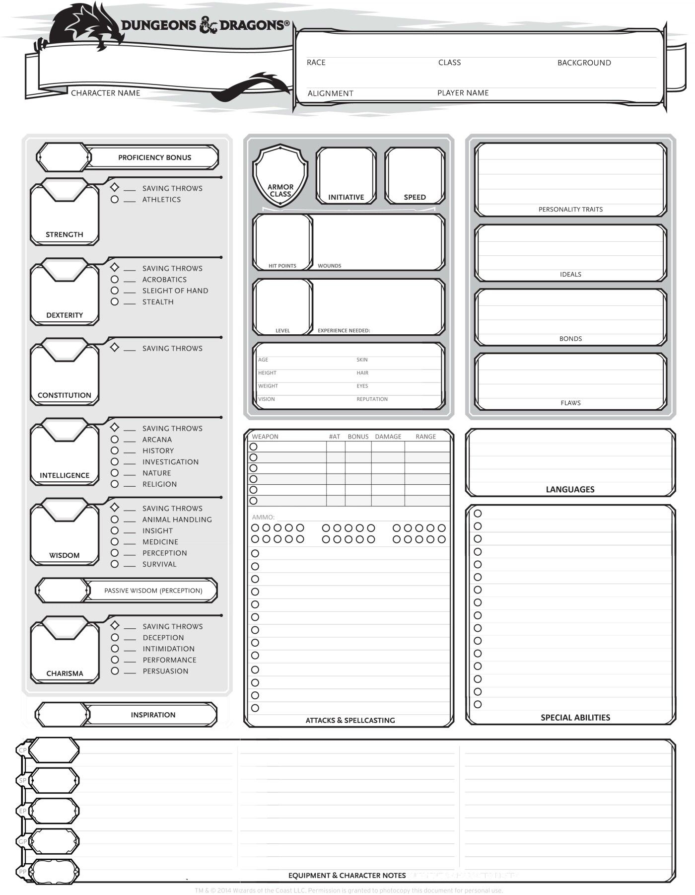 Dungeon World Fillable Character Sheet