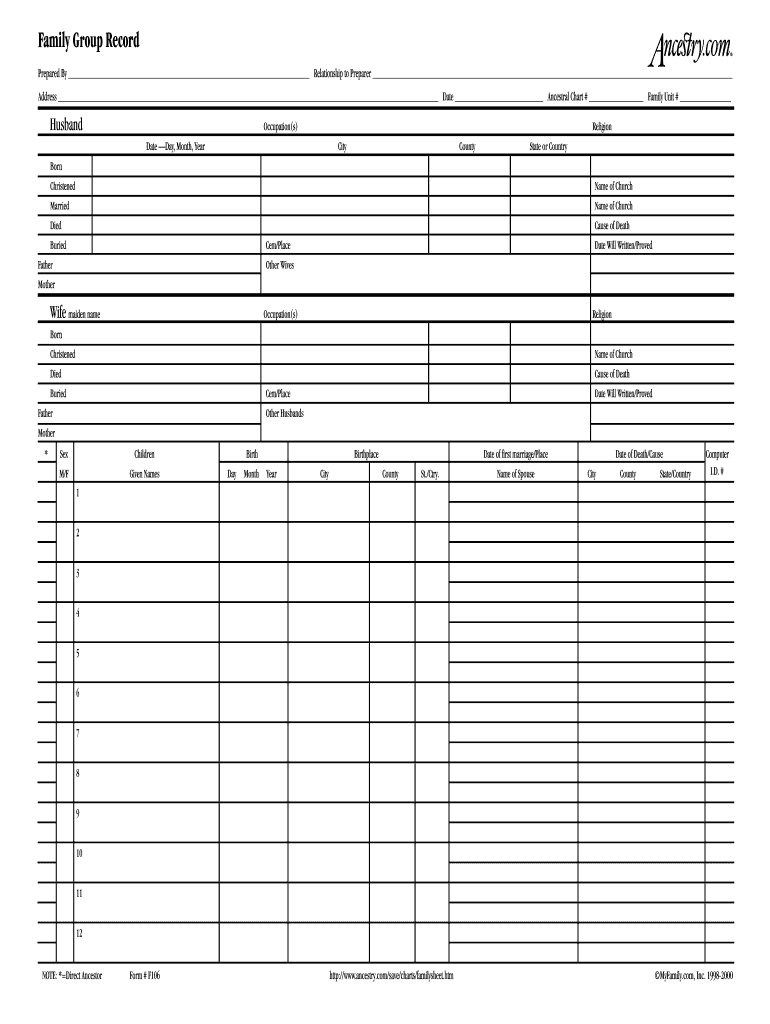 Family Group Sheet Template Fillable Form