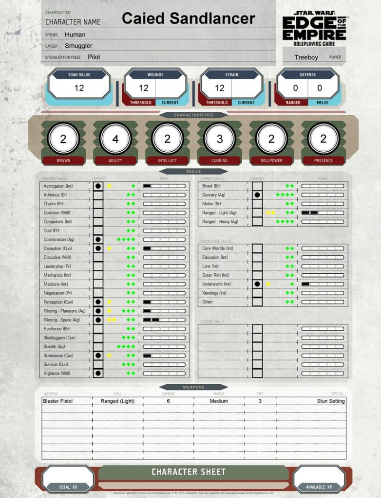 Ffg Star Wars Fillable Character Sheet