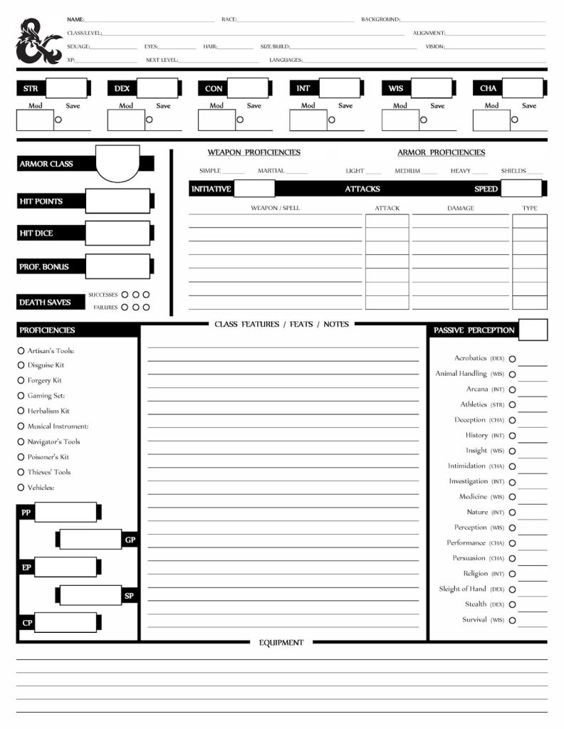 Fifth Edition Form Fillable Character Sheets