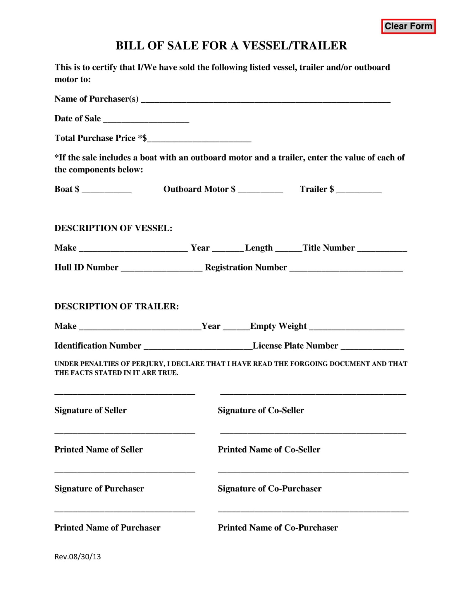 Fillable Boat Bill Of Sale Template Fillable Form 2023