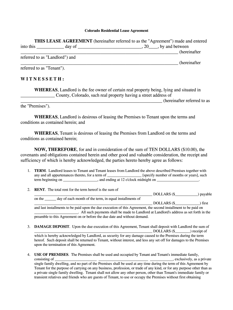 Fillable Colorado Residential Lease Agreement