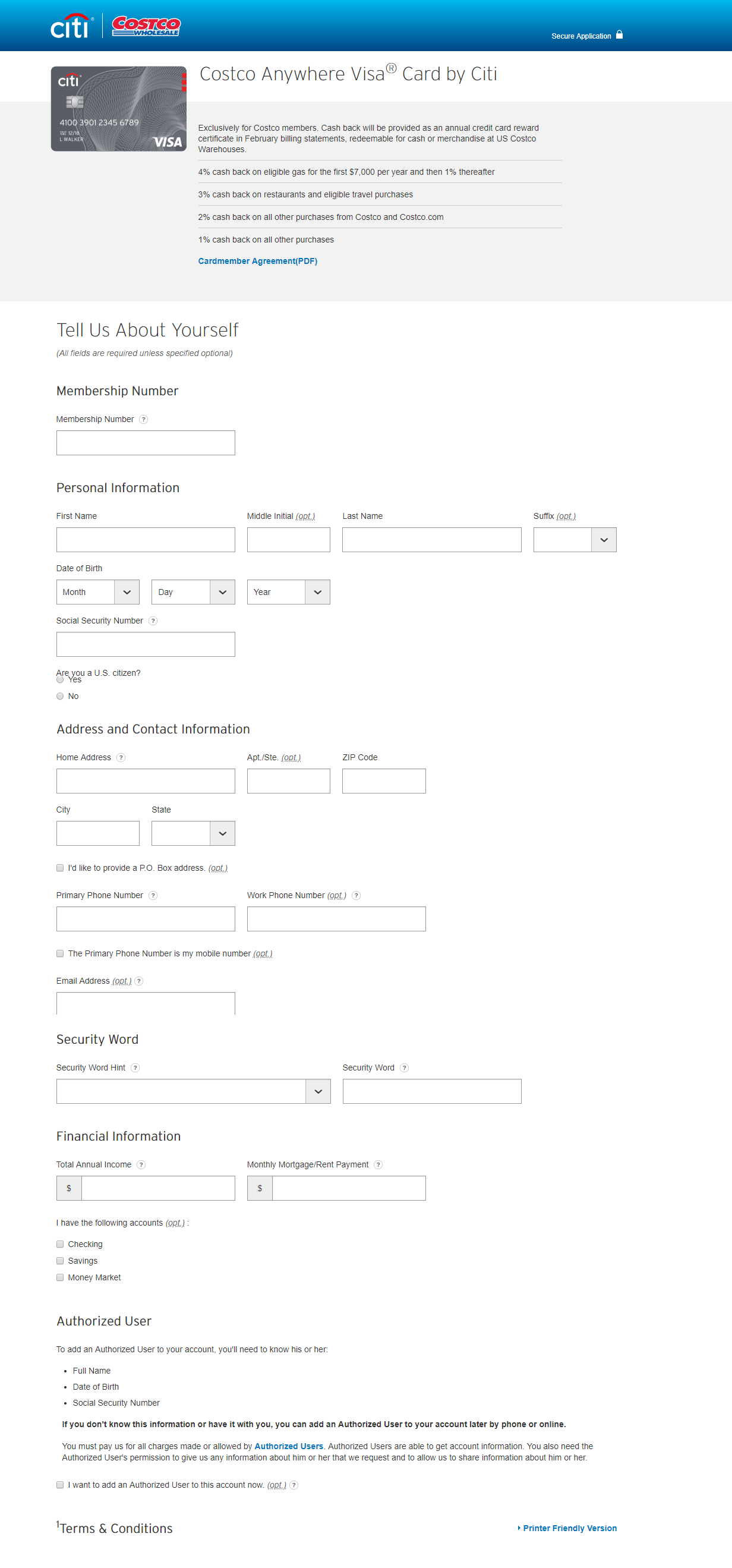 Fillable Costco Anywhere Visa Credit Card Application Fillable Form 2024
