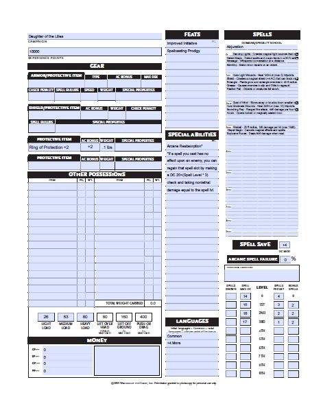 Fillable D&d 3.5 Character Sheet