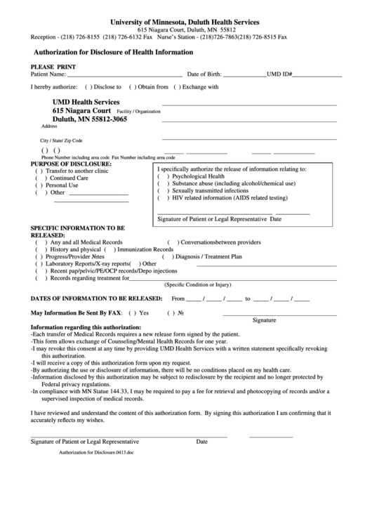 Fillable Disclosure Of Health Information For Mdoc