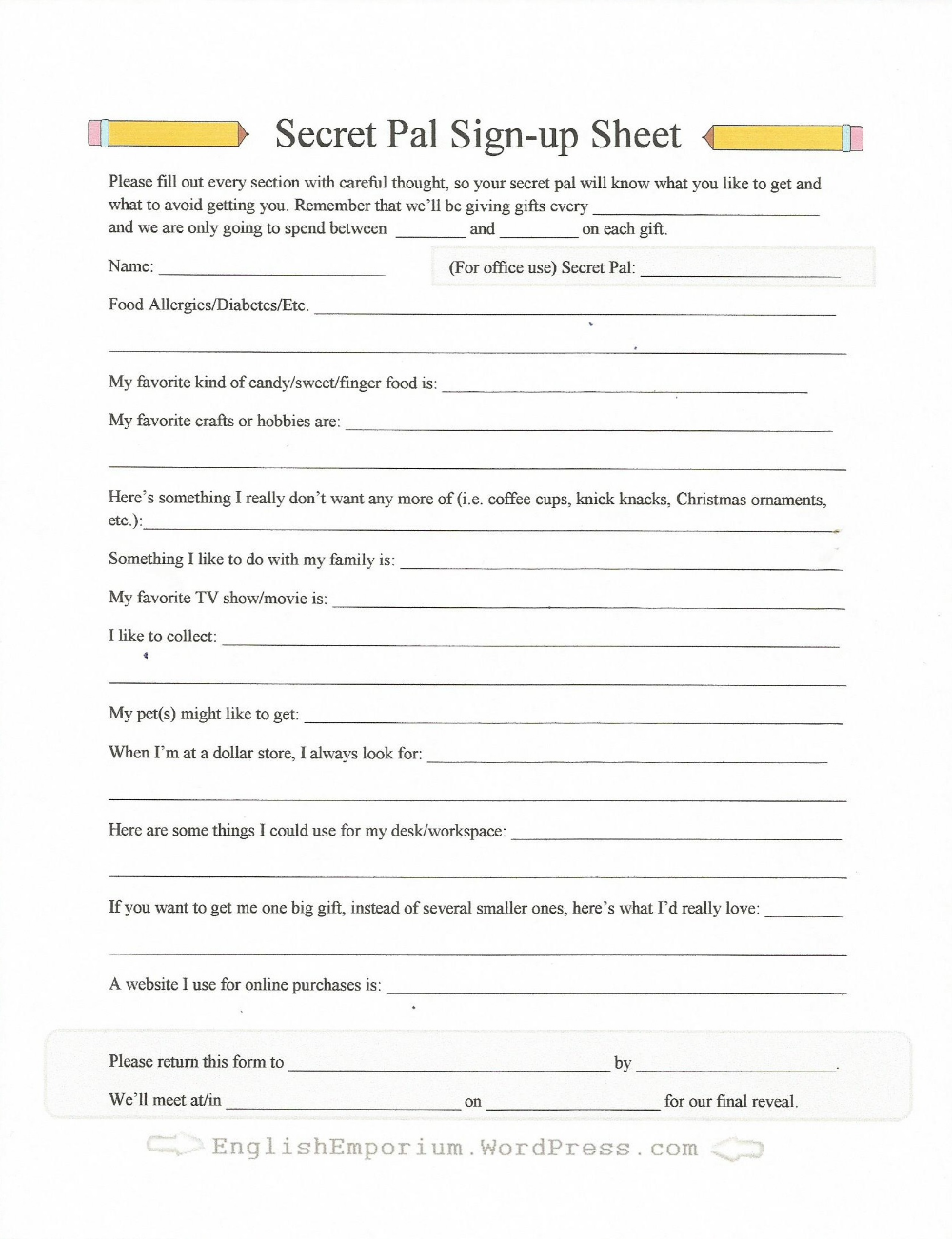 Fillable Form For Church Christmas Party