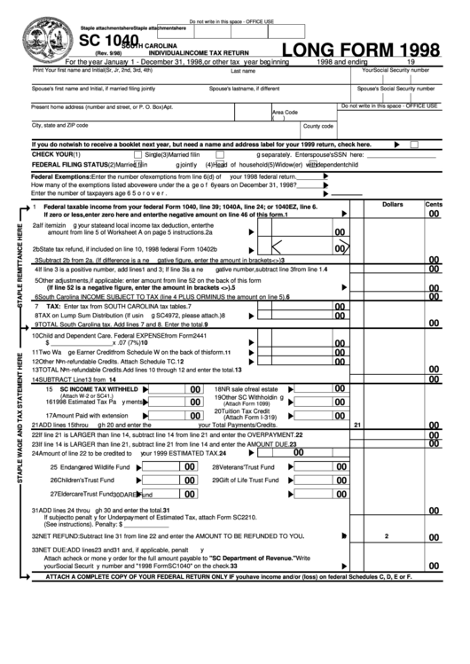 Fillable PDF For Sc Tax Returns