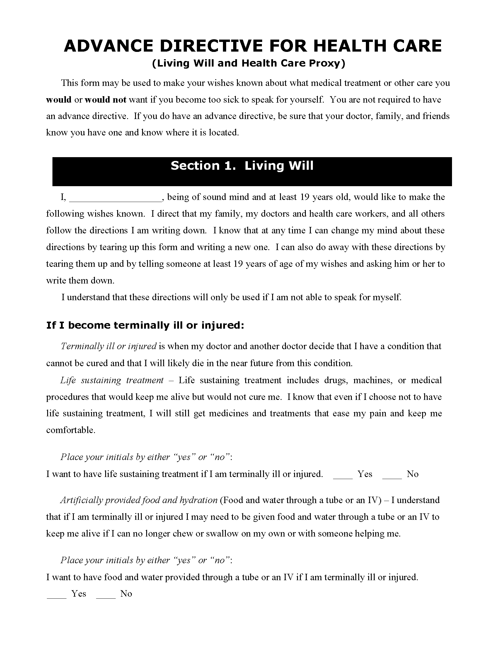 Fillable PDF Forms Of Living Wills For New York State