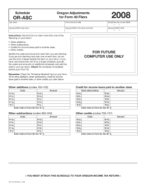 2022 Oregon Schedule Or Asc Fillable Form PDF