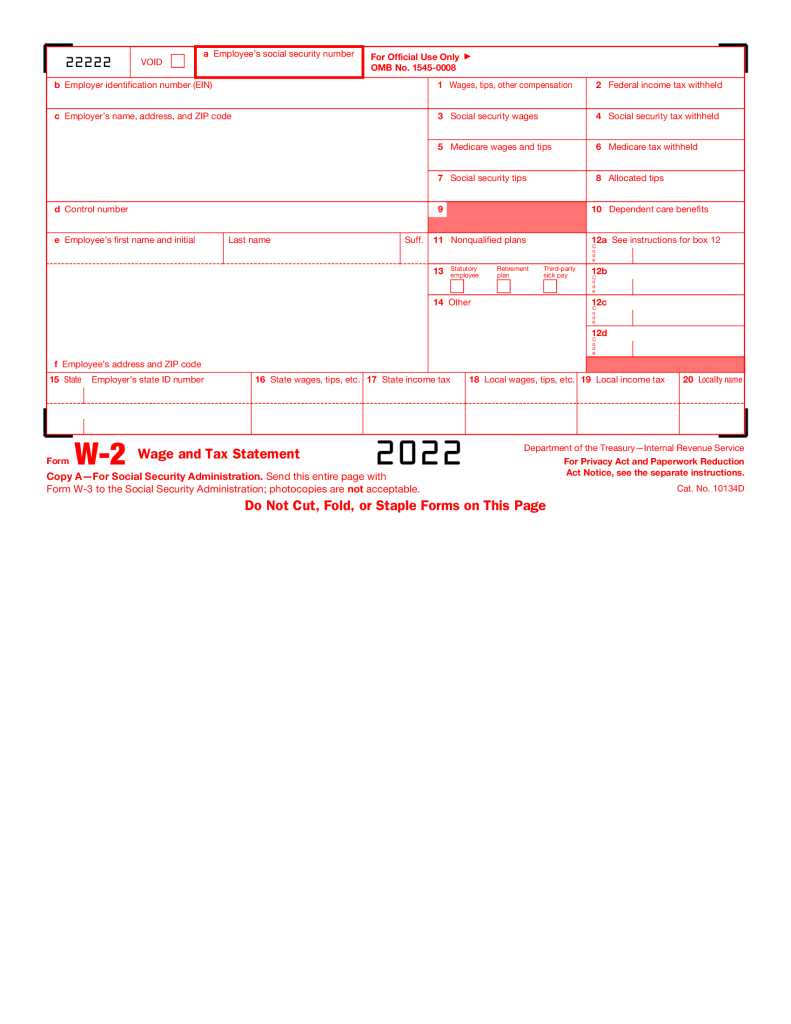 2022 W-2 Fillable