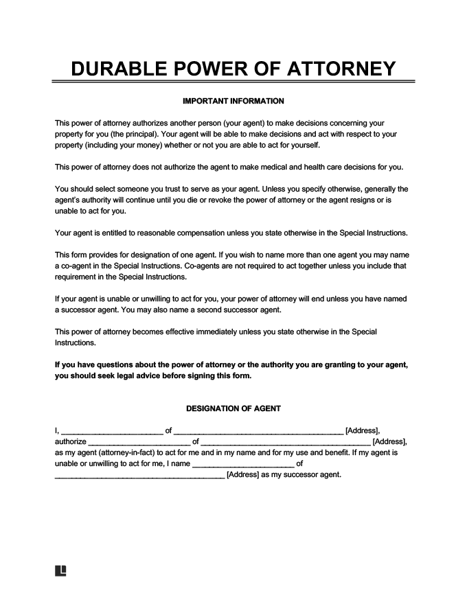 Best Durable Power Of Attorney Form