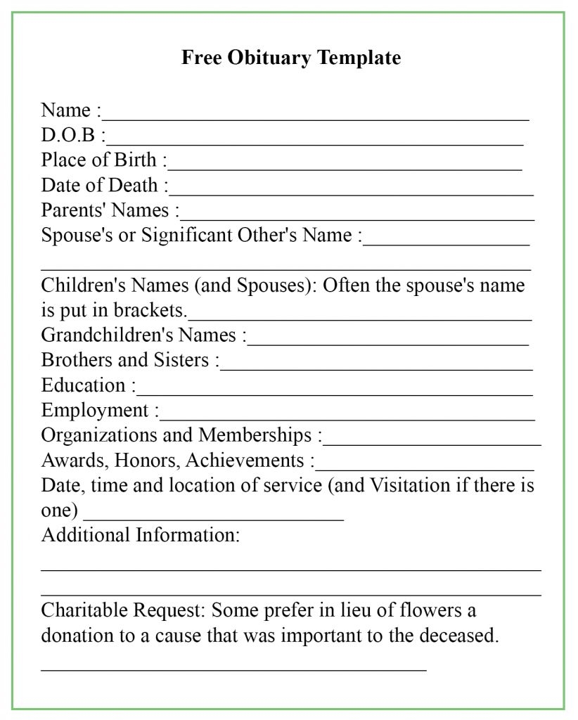 2023 Funeral Obituary Template Fillable Printable Pdf And Forms