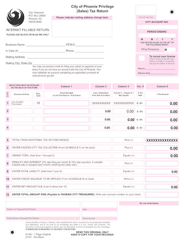 City Of Phoenix Sales Tax Form Fillable