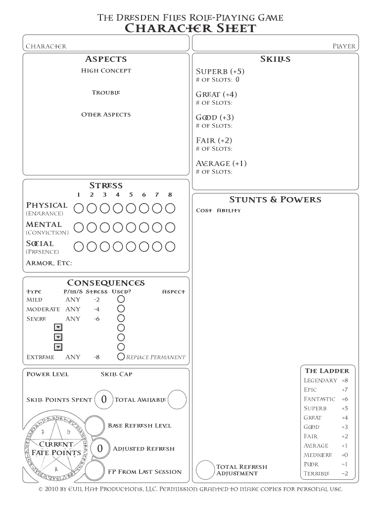 Dresden Files Rpg Character Sheet Fillable