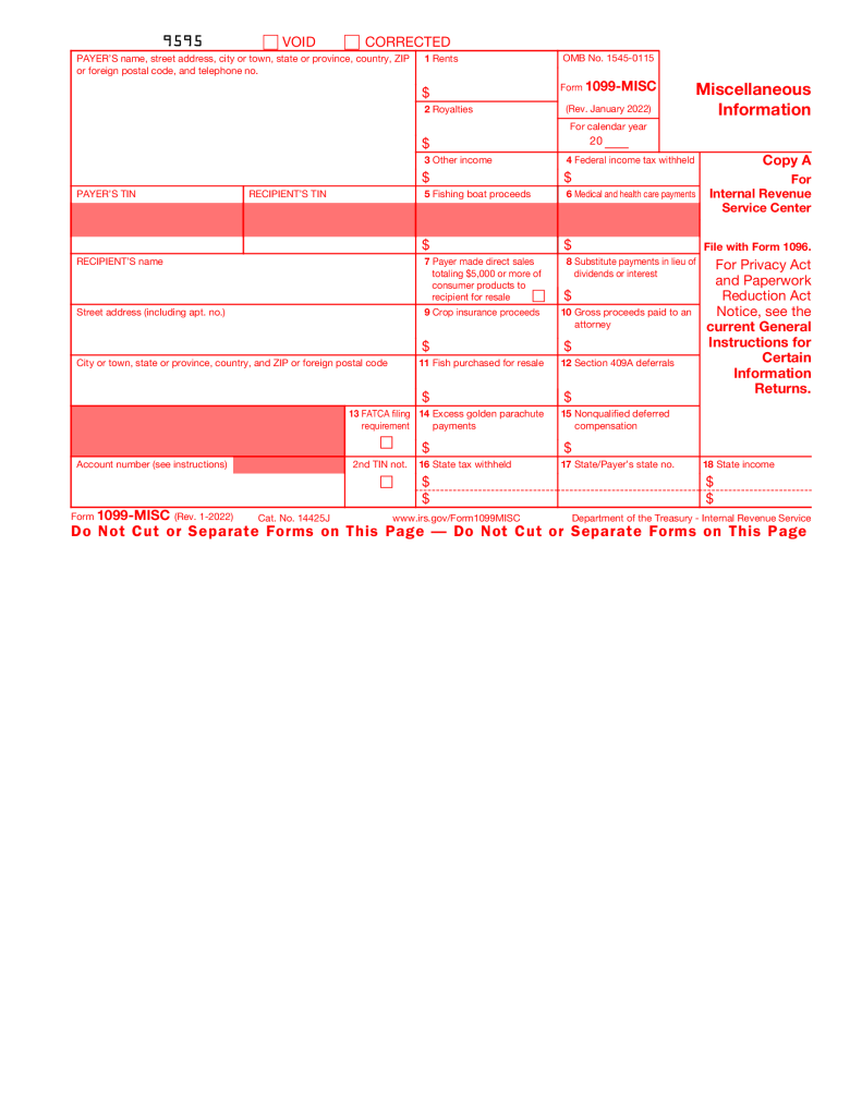 Fillable 2022 1099 Misc Form