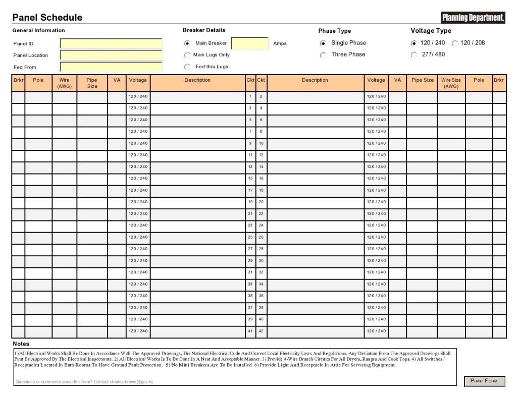 Fillable Panel Schedule Template Excel Fillable Form 2023