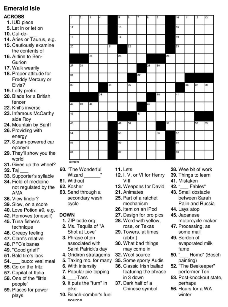 Free Printable Crosswords Medium Fillable Form