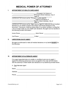 Free Printable Form For Medical Power Of Attorney