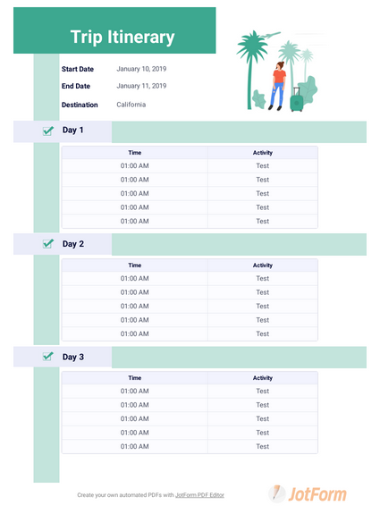 Free Printable Itinerary