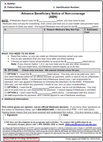 Printable Abn Form For Medicare