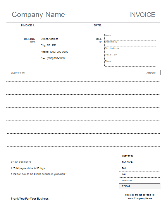 Printable Blank Invoice Template Free