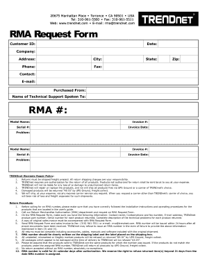 Printable Blank Rma Form