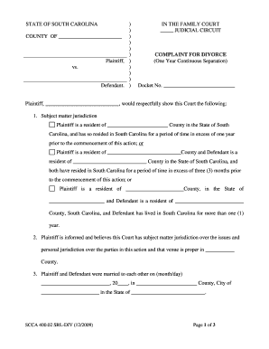 Printable Divorce Forms South Carolina