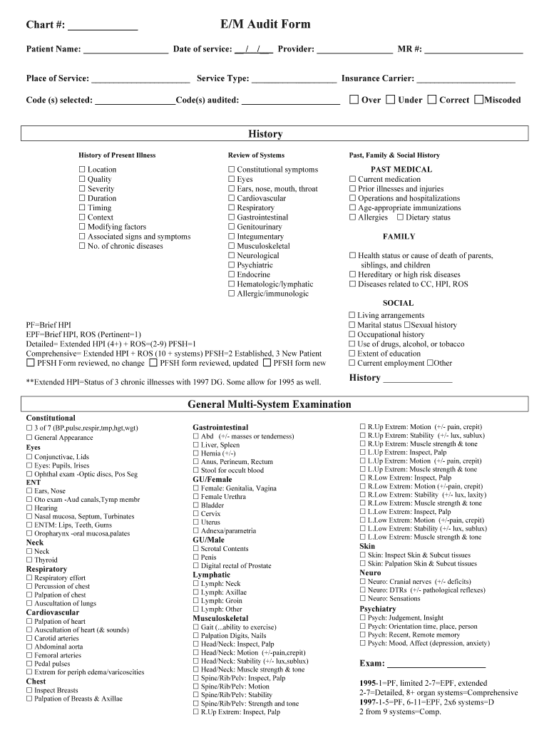 Printable E/m Audit Form