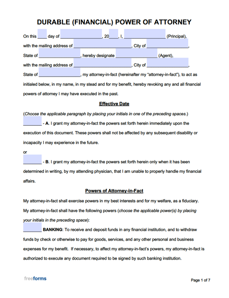 Printable Form Power Of Attorney