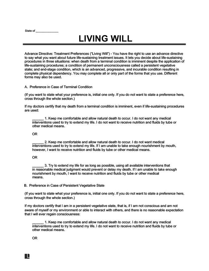 Printable Forms For A Living Will