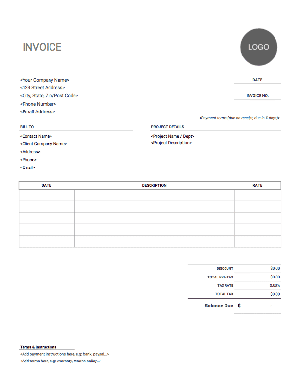 Printable Invoice Template Free Download