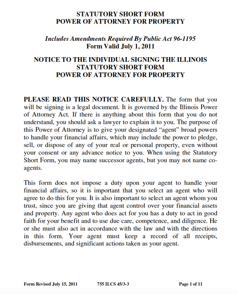 Printable Power Of Attorney Form Illinois