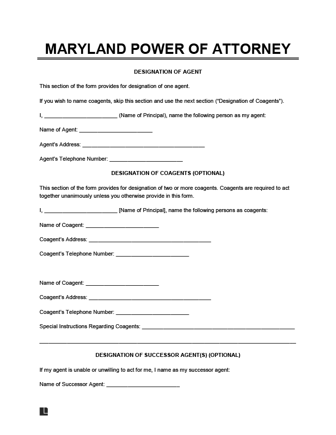 Printable Power Of Attorney Form Maryland