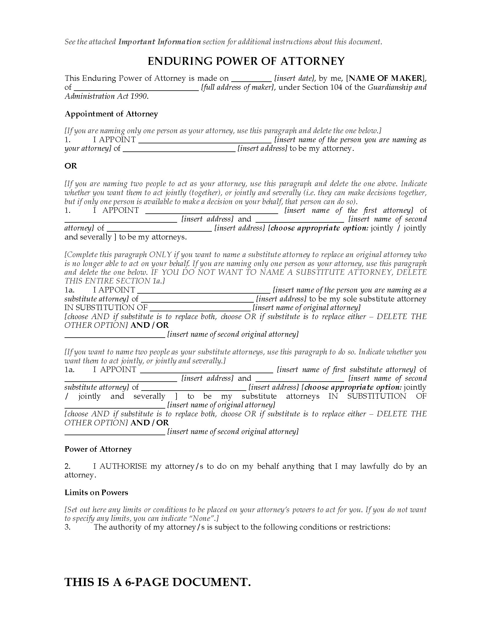 Printable Power Of Attorney Form Western Australia