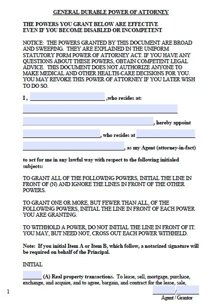 Printable Wv Durable Power Of Attorney Form