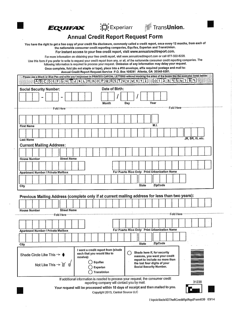 Annual Credit Report Request Form Fillable PDF