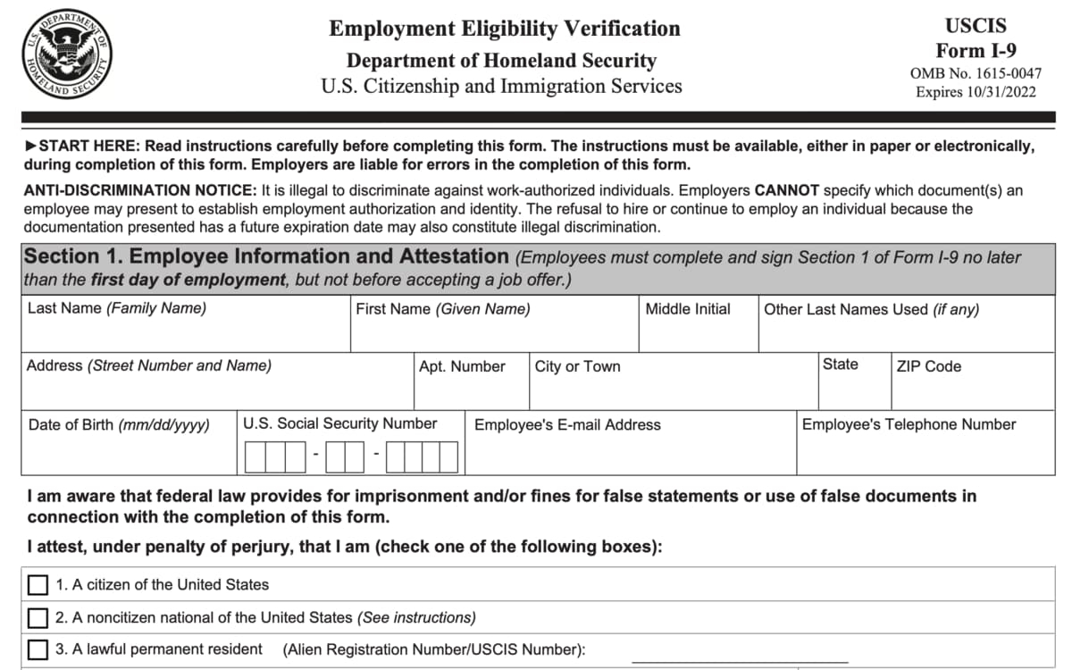 I9 Form 2022 Employment Authorization USCIS I 9 Forms TaxUni