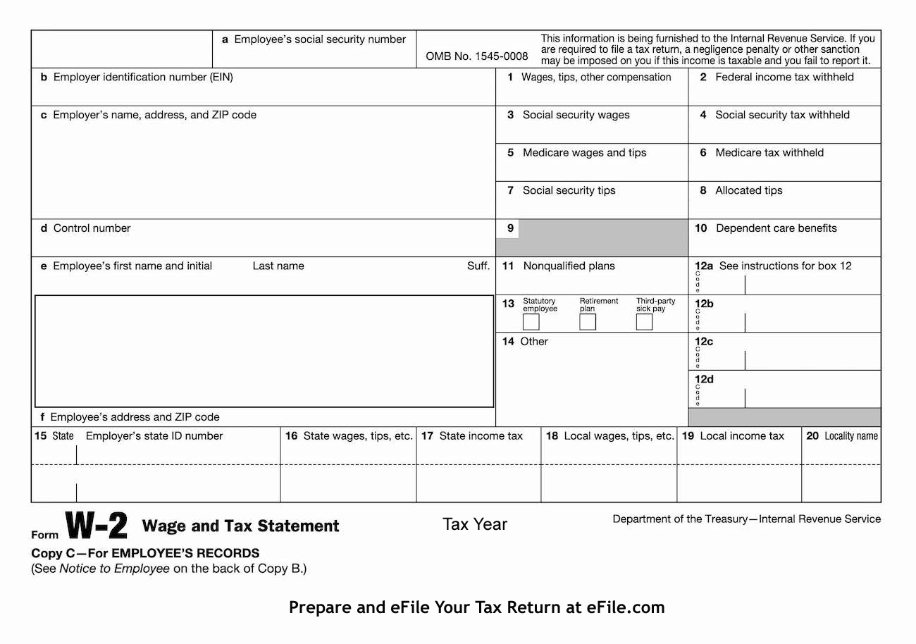 W 2 Form For Wages And Salaries For A Tax Year By Jan 31