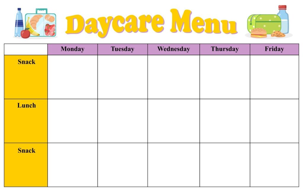 Printable Daycare Menu Template