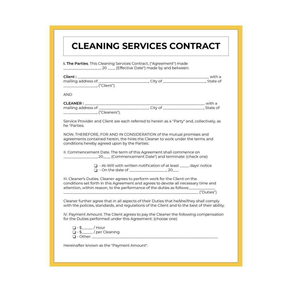 Commercial Cleaning Free Printable Cleaning Contract Template Pdf