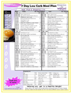 1000 Calorie Meal Plan Printable - Fillable Form 2024